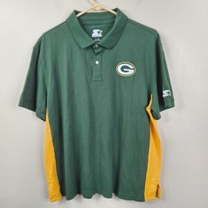 Starter Mens Green Bay Packers Colorblock Short Sleeve Polo Shirt Large